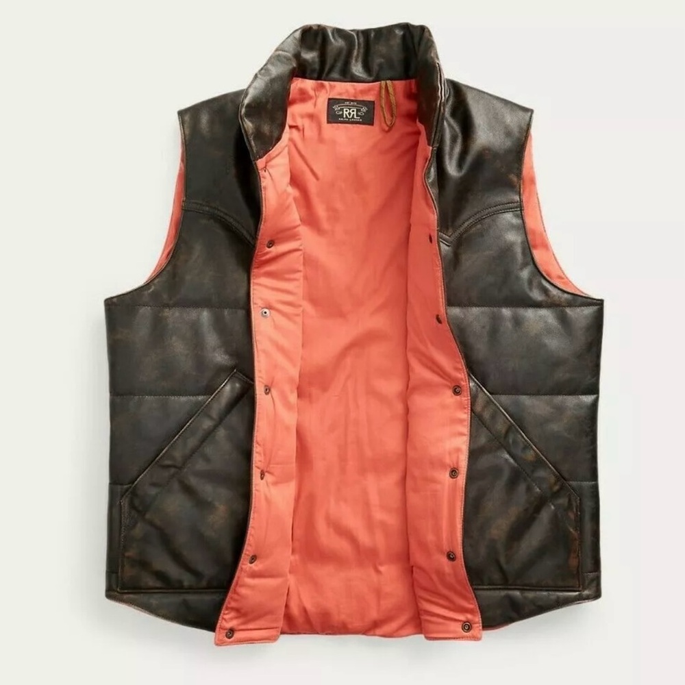 RRL Ralph Lauren Double RL Very Rare Western Quilted Leather Vest - Picture 3 of 11